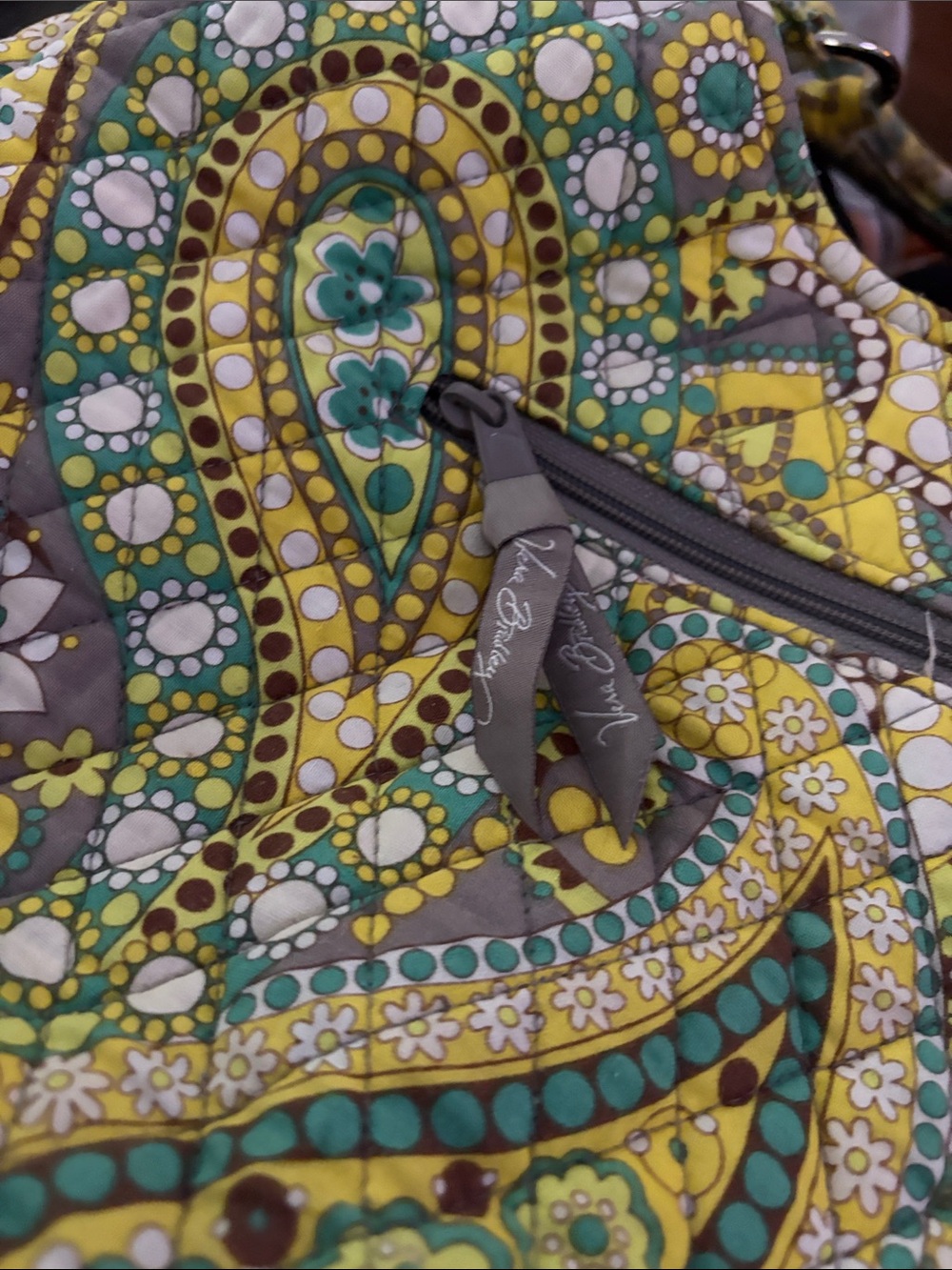Vera Bradley Yellow, Teal & Gray Paisley Quilted Crossbody